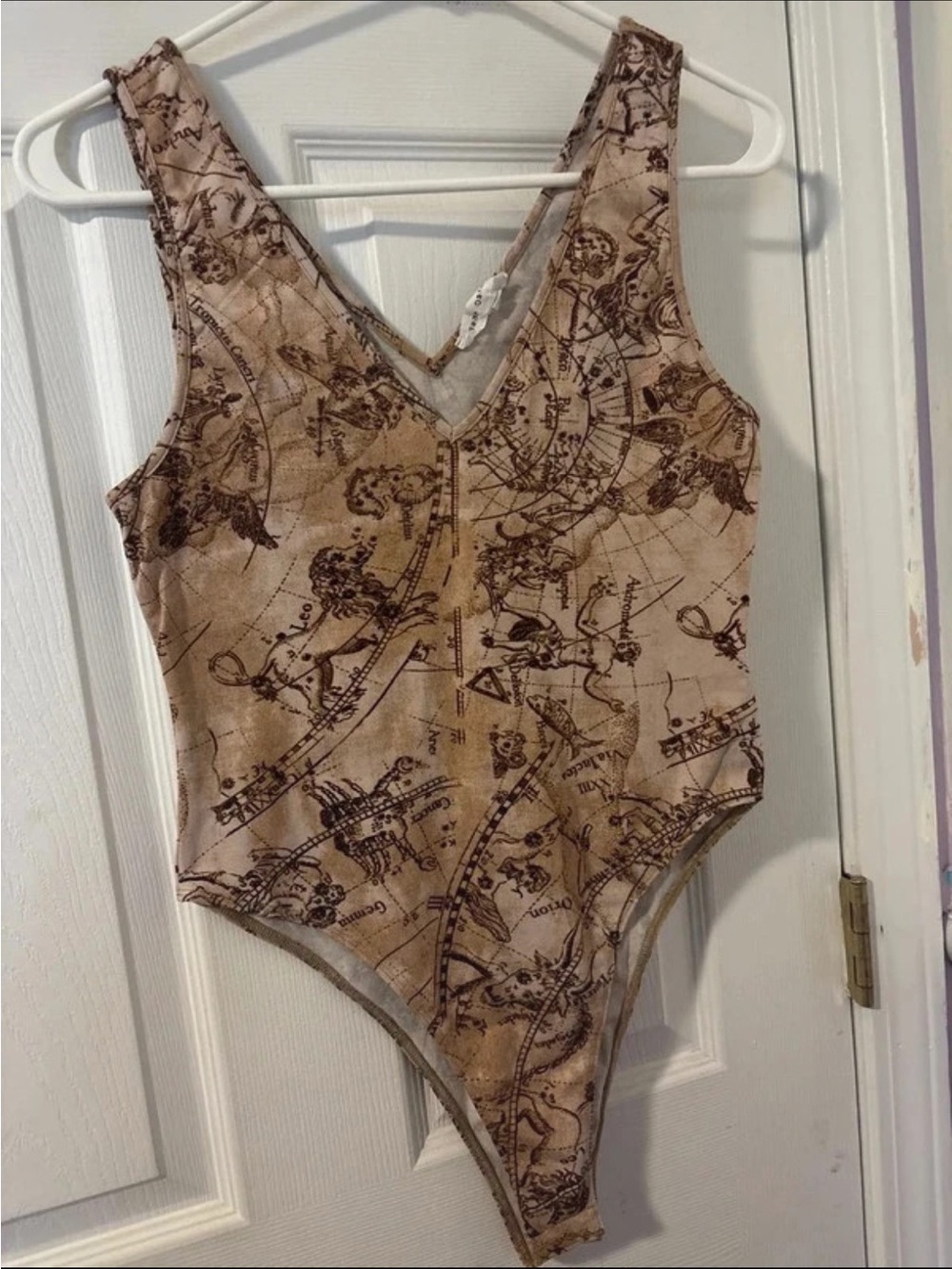 Bear Dance Beige Bodysuit with Brown Constellation Map Print